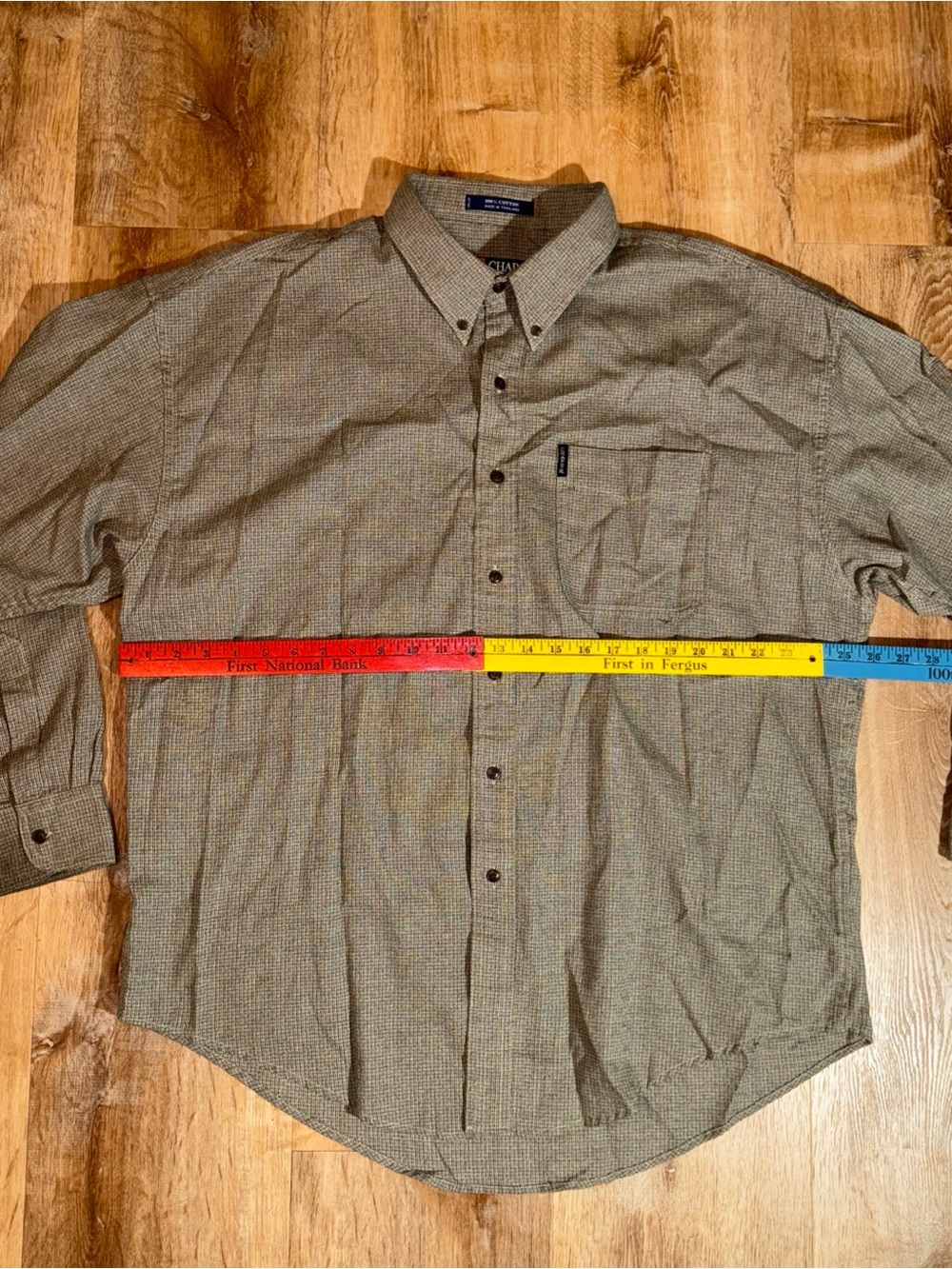 Ralph Lauren Men's Long Sleeve Polo Tan Plaid Button-Up Flannel Cotton vtg 90s